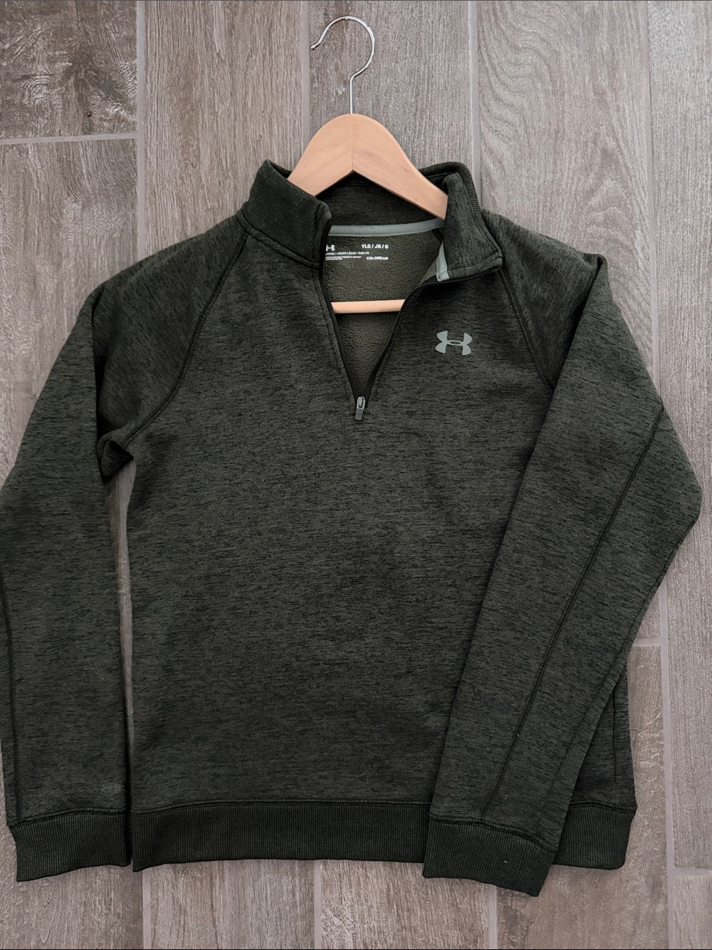 Under Armour Boys olive army green Cold Gear quarter zip shirt size youth